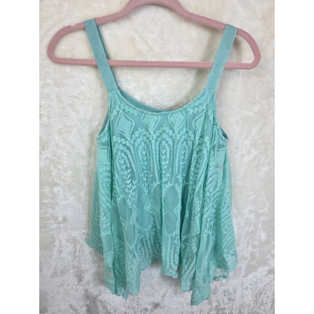 Xhilaration Mint Green Embroidered Mesh Flowy Cami Tank Top Small F16971819